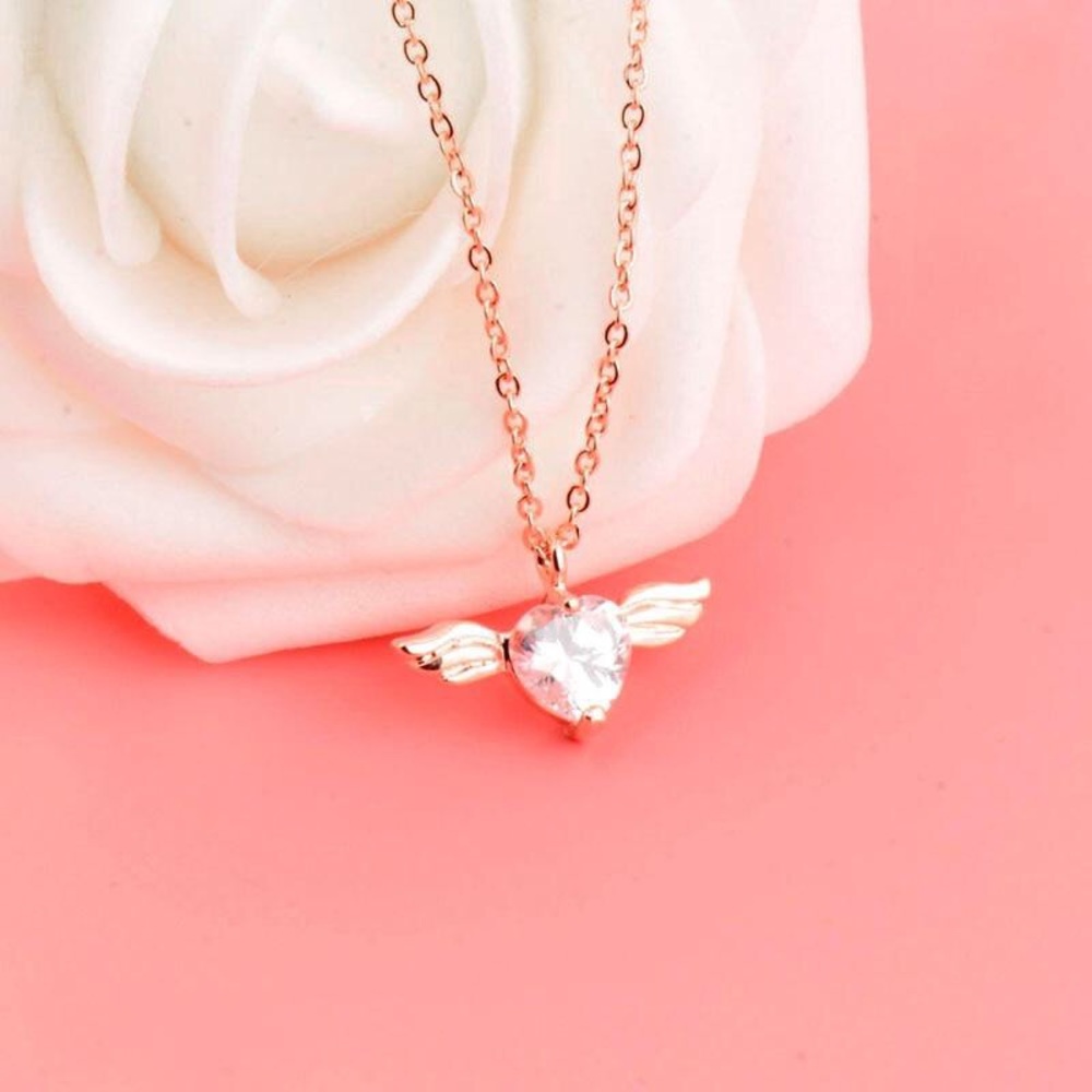 Dainty Heart Angel Pendant Necklace